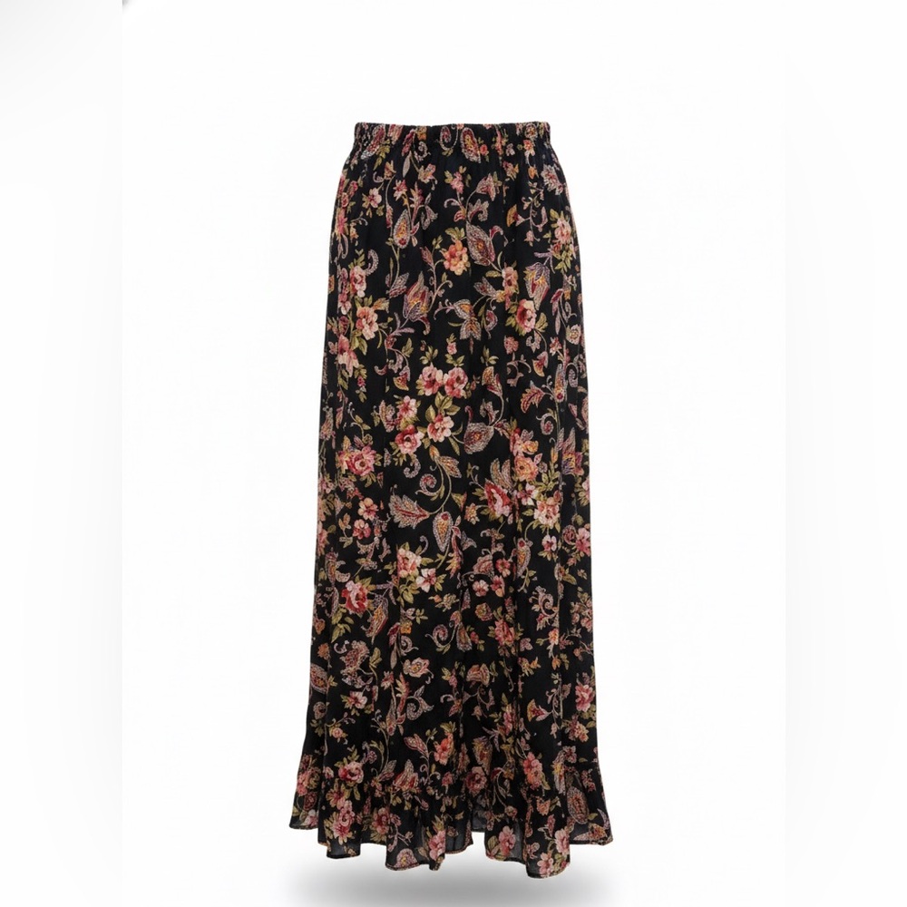 Linq Floral Black Silk Maxi Skirt